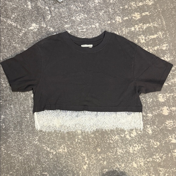 Urban Outfitters Tops - Urban Outfitters Black Tee with White Lace Trim